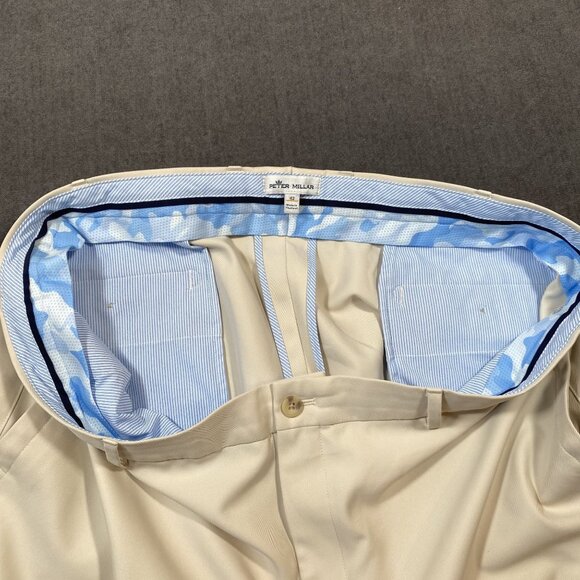 Peter Millar Beige Mens Tailored Chino Golf Shorts Size 42 Striped Lining Button - Picture 6 of 12